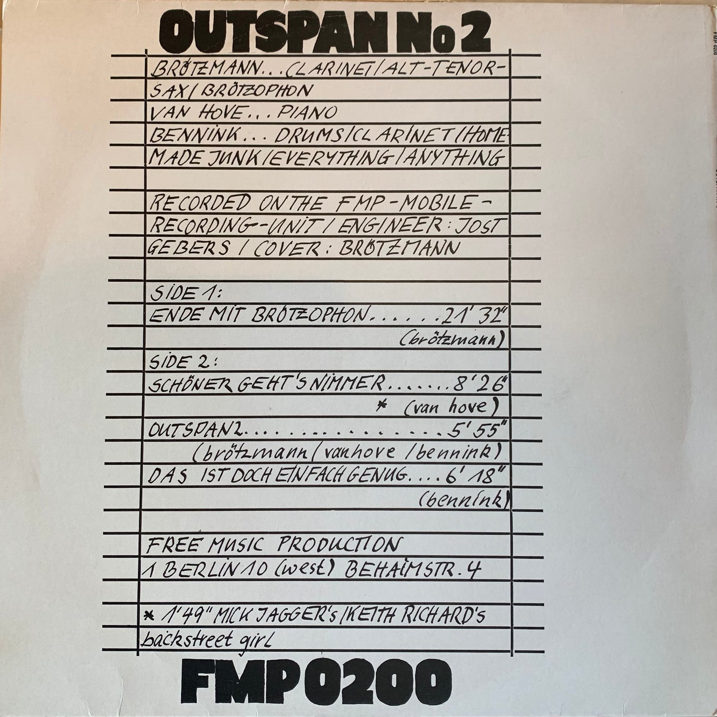 【USED】Brötzmann / Van Hove / Bennink - Outspan No. 2 (GERMAN Orig, LP)