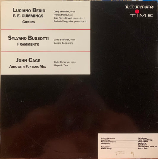 【USED】Luciano Berio - E. E. Cummings / Sylvano Bussotti / John Cage - Circles / Frammento / Aria With Fontana Mix (LP)