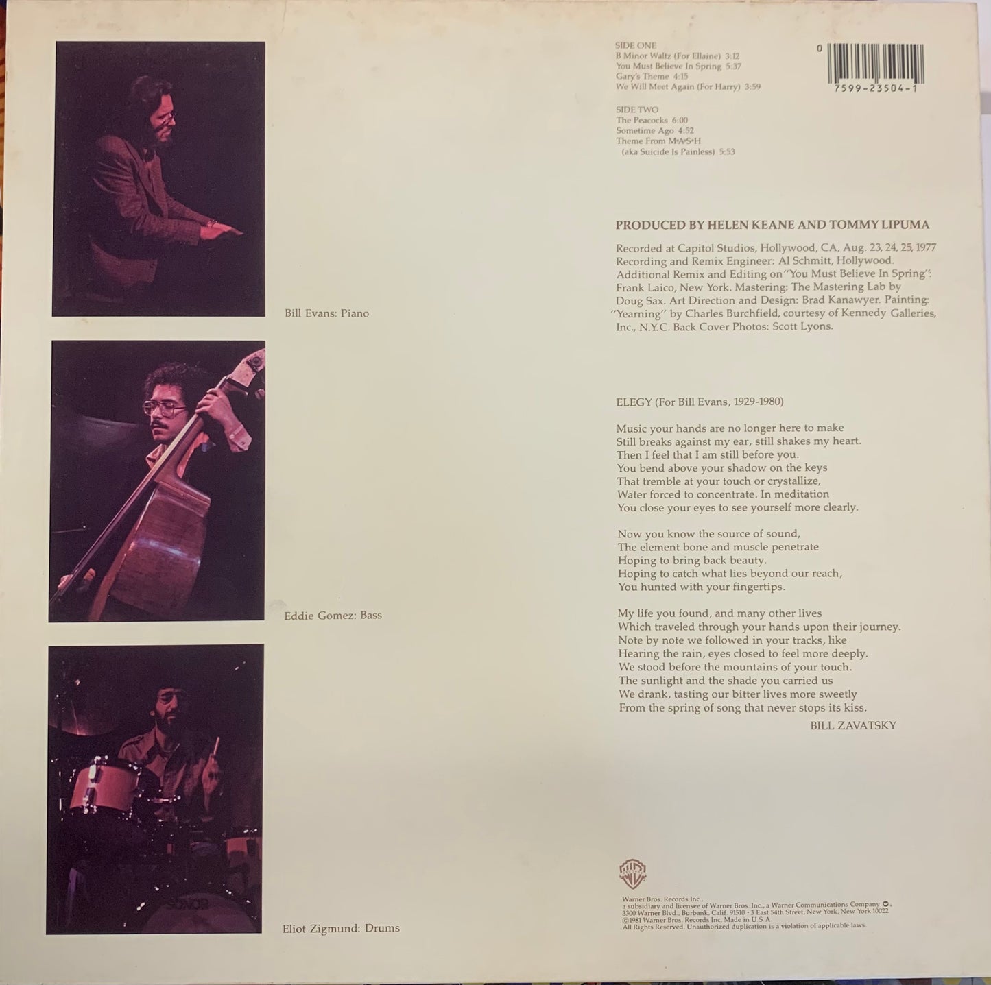 【USED, US Orig】Bill Evans - You Must Believe In Spring (LP)