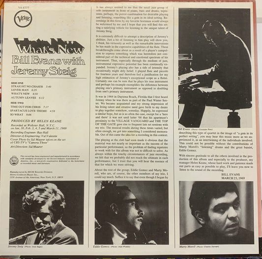 【USED, US ORIG】Bill Evans With Jeremy Steig - What's New (LP)