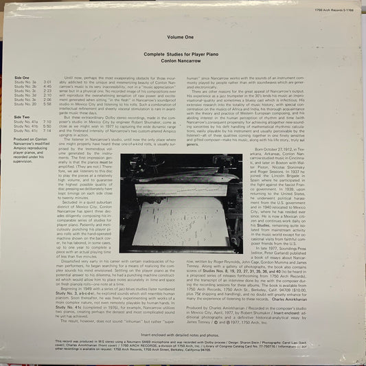 【USED】Conlon Nancarrow - Complete Studies For Player Piano Volume One (LP)