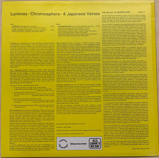 【USED, UK Orig】Morris Pert - Luminos / Chromosphere / 4 Japanese Verses (LP)