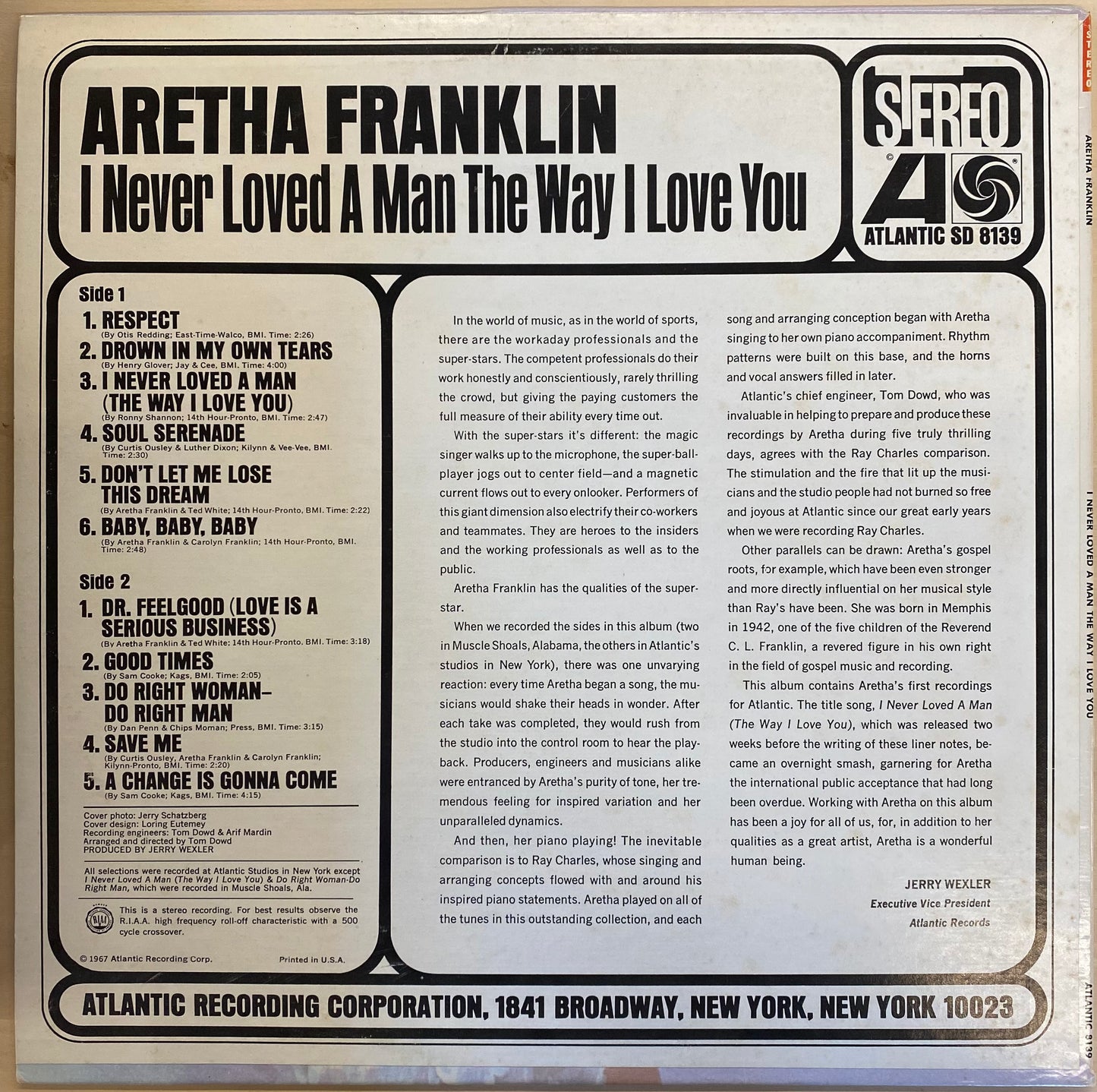 【USED】Aretha Franklin - I Never Loved A Man The Way I Love You (LP)