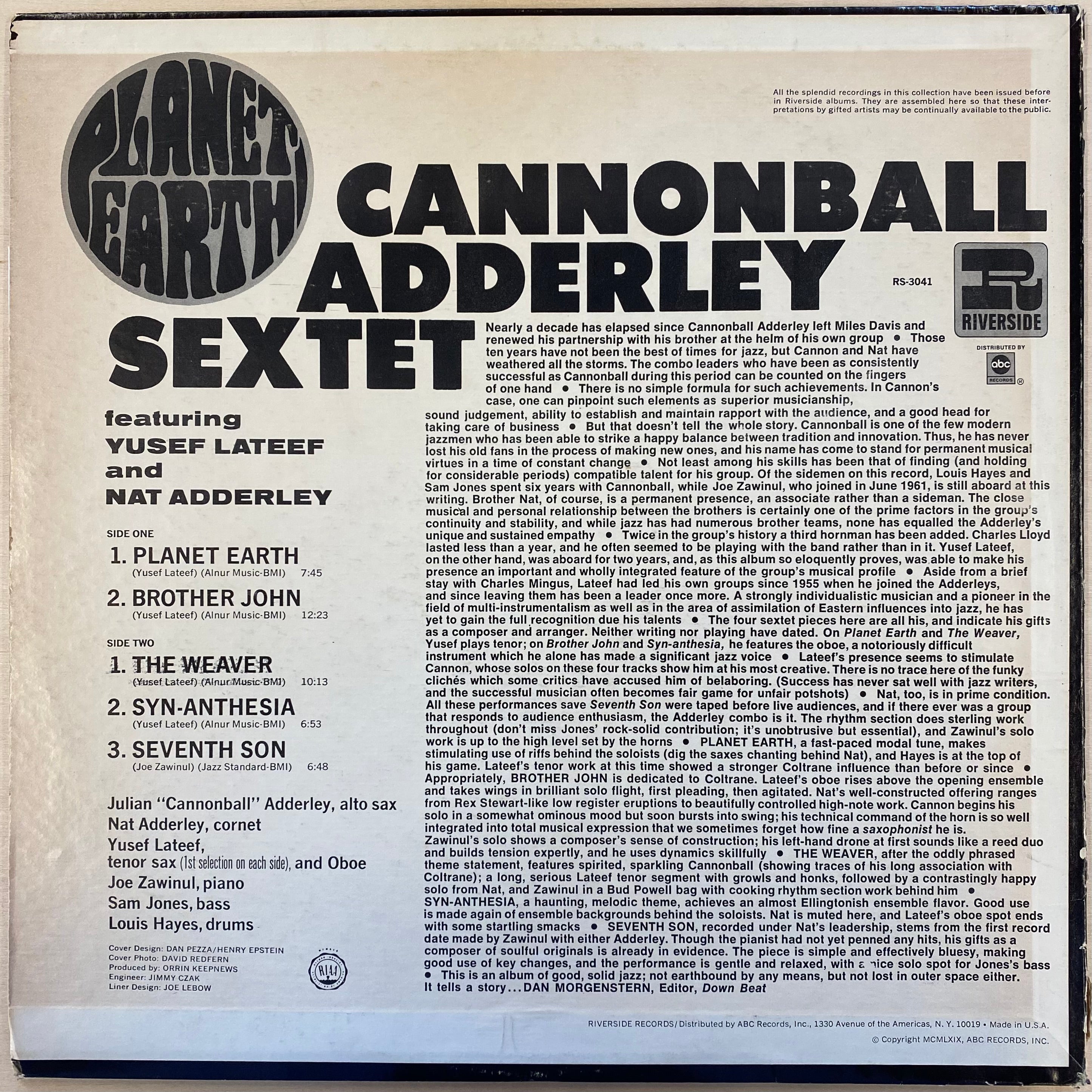 中古LP / USオリジナル】Cannonball Adderley Sextet - Planet Earth