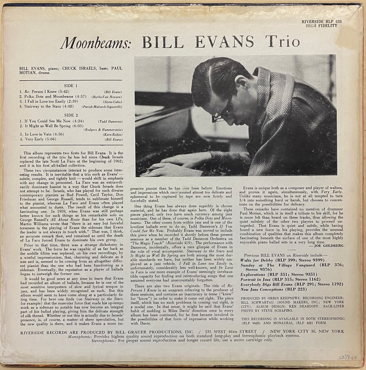 【USED, US Orig】Bill Evans Trio - Moon Beams(LP)