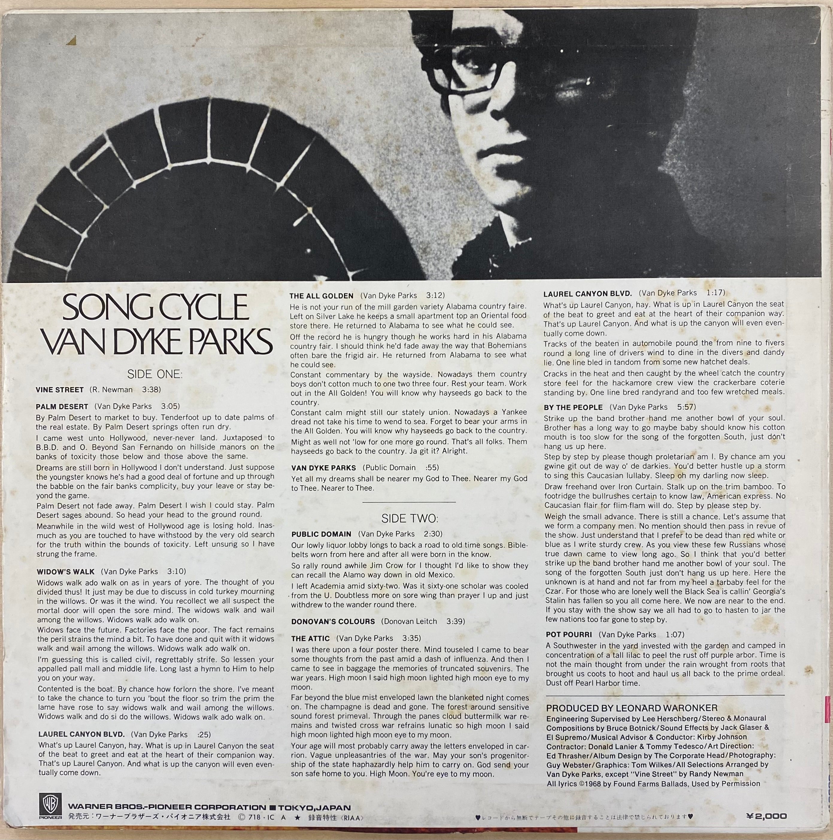 中古LP】Van Dyke Parks - Song Cycle – CELLAR RECORDS