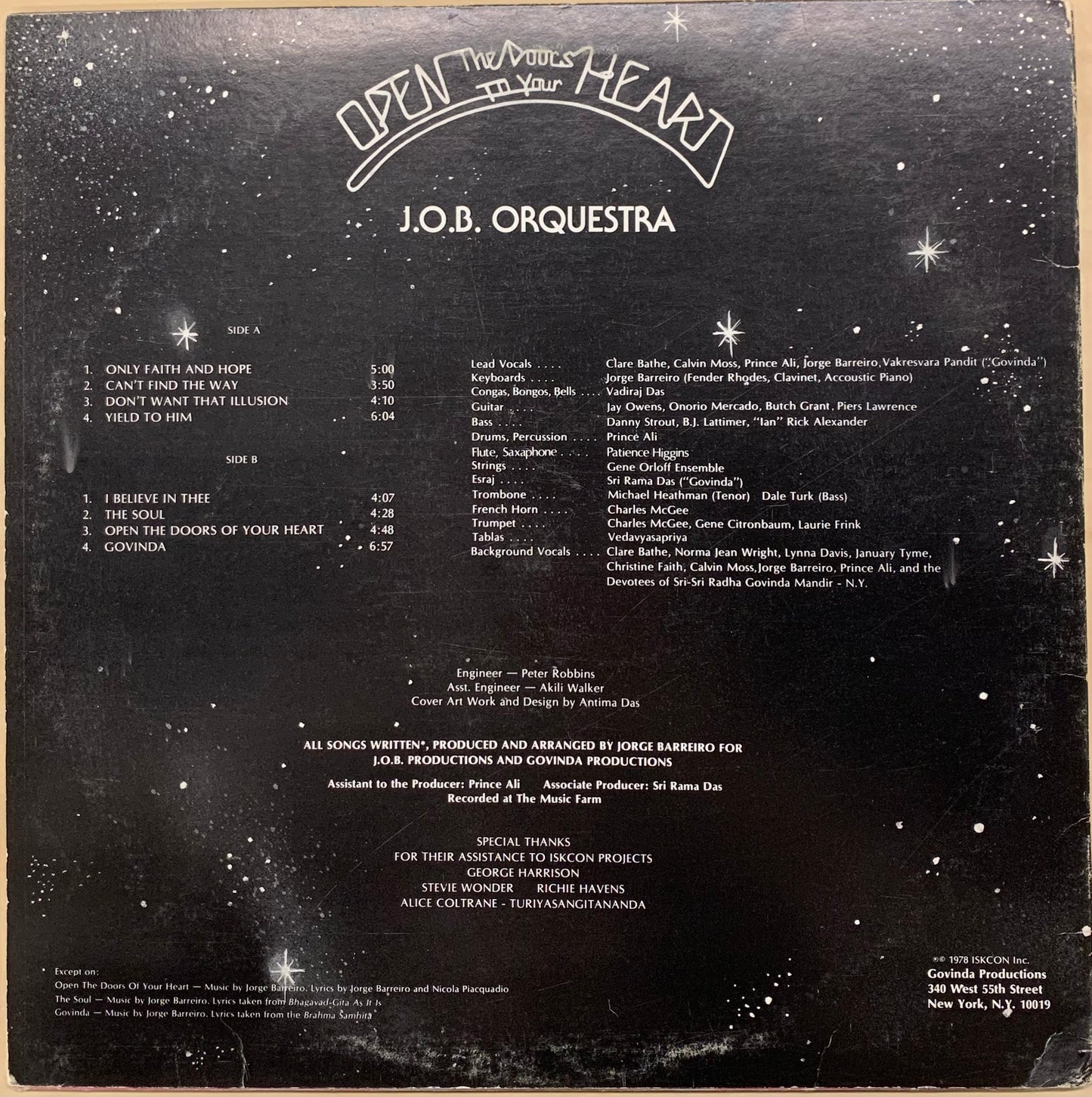 【USED, US Orig】J.O.B. Orquestra - Open The Doors To Your Heart (LP)