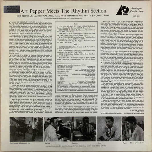 【USED, 高音質盤】Art Pepper - Art Pepper Meets The Rhythm Section (LP)